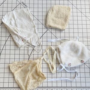 Lot of 4 Antique & Vintage Baby Bonnets– Victorian Cotton, Edwardian Embroidered